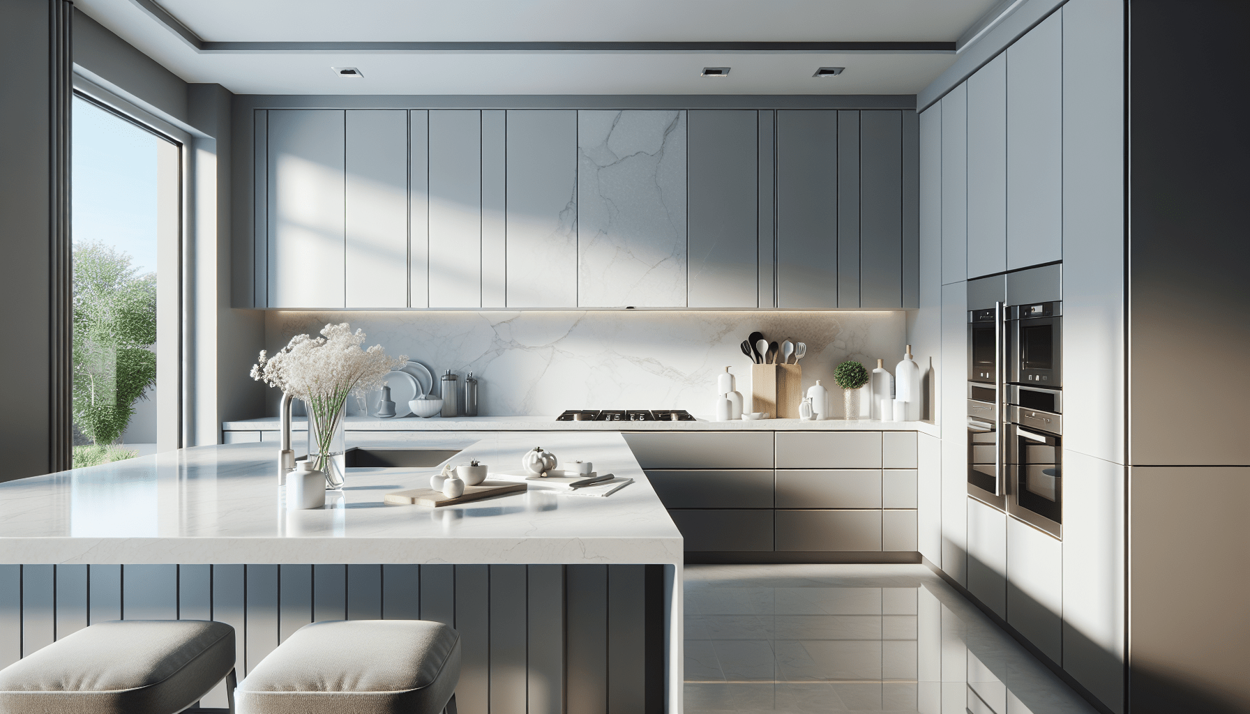 Modern Kitchen White Quartz