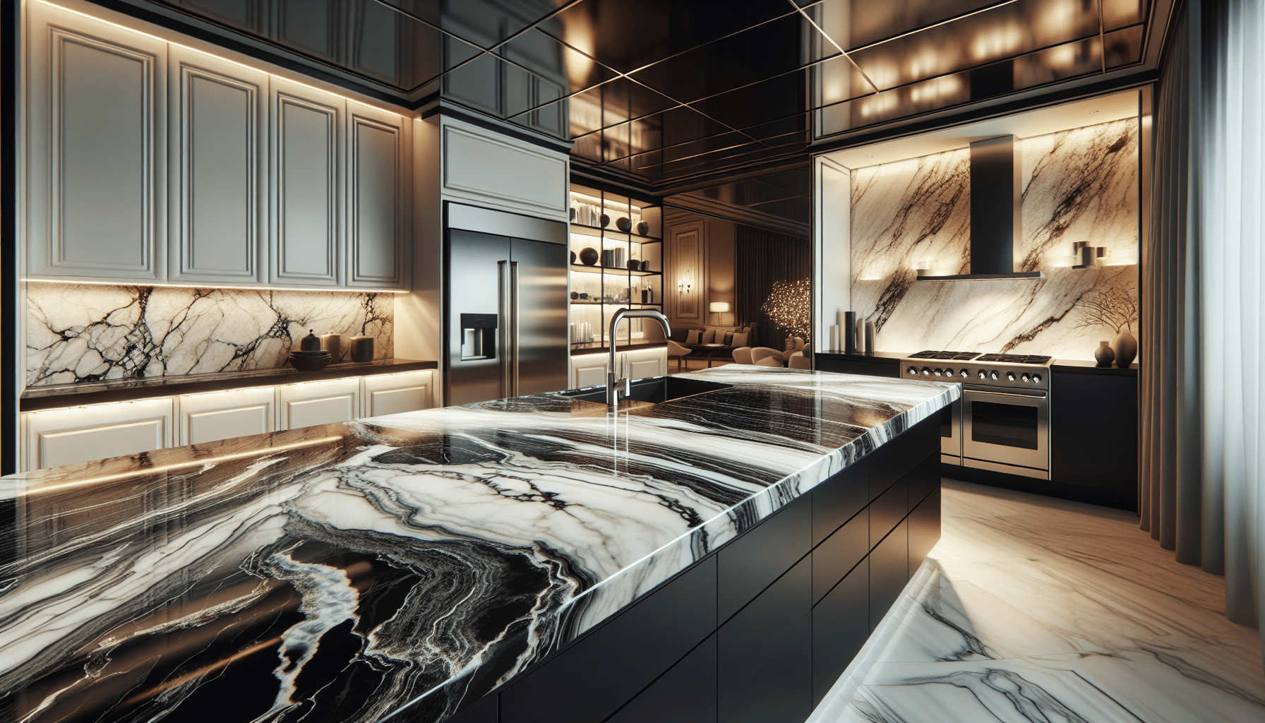 Elegant White and Black Marble Countertops: Timeless Kitchen Design