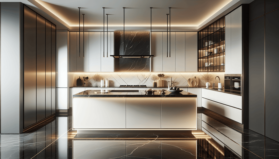 Elegance of Black Quartz Countertops Paired with White Cabinets - Z Boutique by Marble Couture