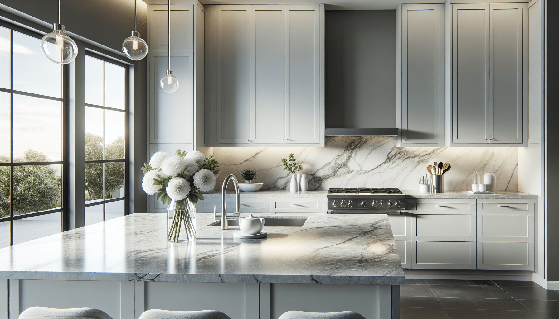 Elegant Gray Quartz Countertops for Stunning White Cabinet Designs ...