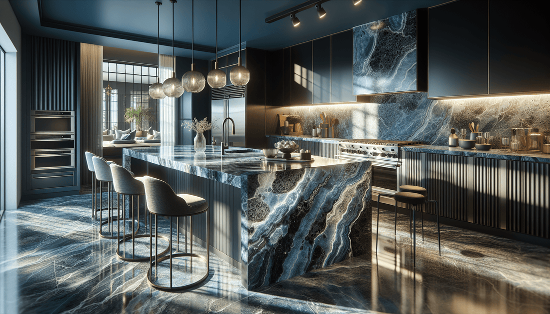 Elegant Volga Blue Granite Countertops for Upscale Home Design - Z Boutique by Marble Couture