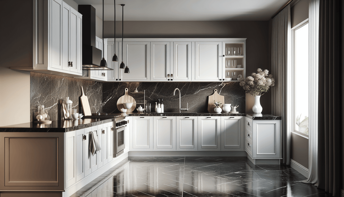 Elevate Kitchens: Black Granite Countertops with White Cabinets - Z Boutique by Marble Couture